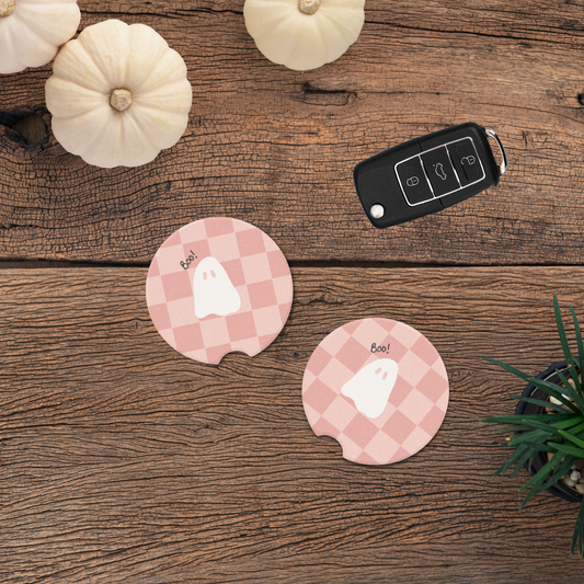 Pink Retro Boo Car Coaster(s)